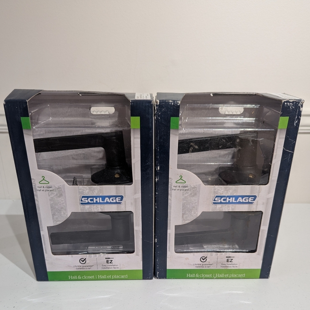 Pair of Schlage Latitude Matte Black Hall/Closet  Interior Door Handle